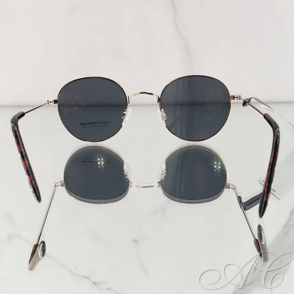 Lucky Brand Sunglasses Gold Nelson 51mm Round Metal Frame Tortoise Shell Accents